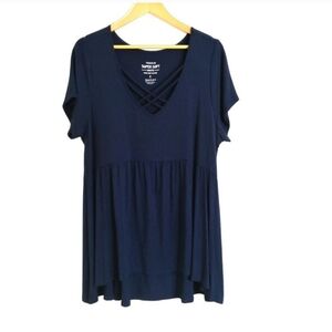 Torrid Super Soft Strappy V-Neck Short Sleeve Babydoll Top Navy Blue Size 2X